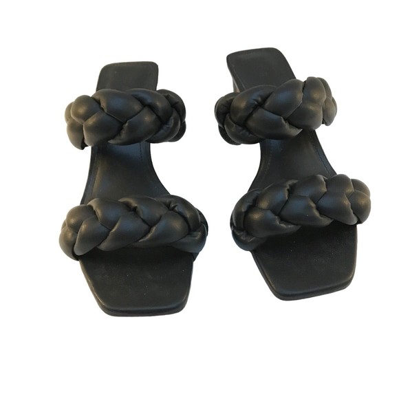 H&M Black Braided Women’s  size 8 Slip On Sandals Heels Dress Shoes - Picture 2 of 7